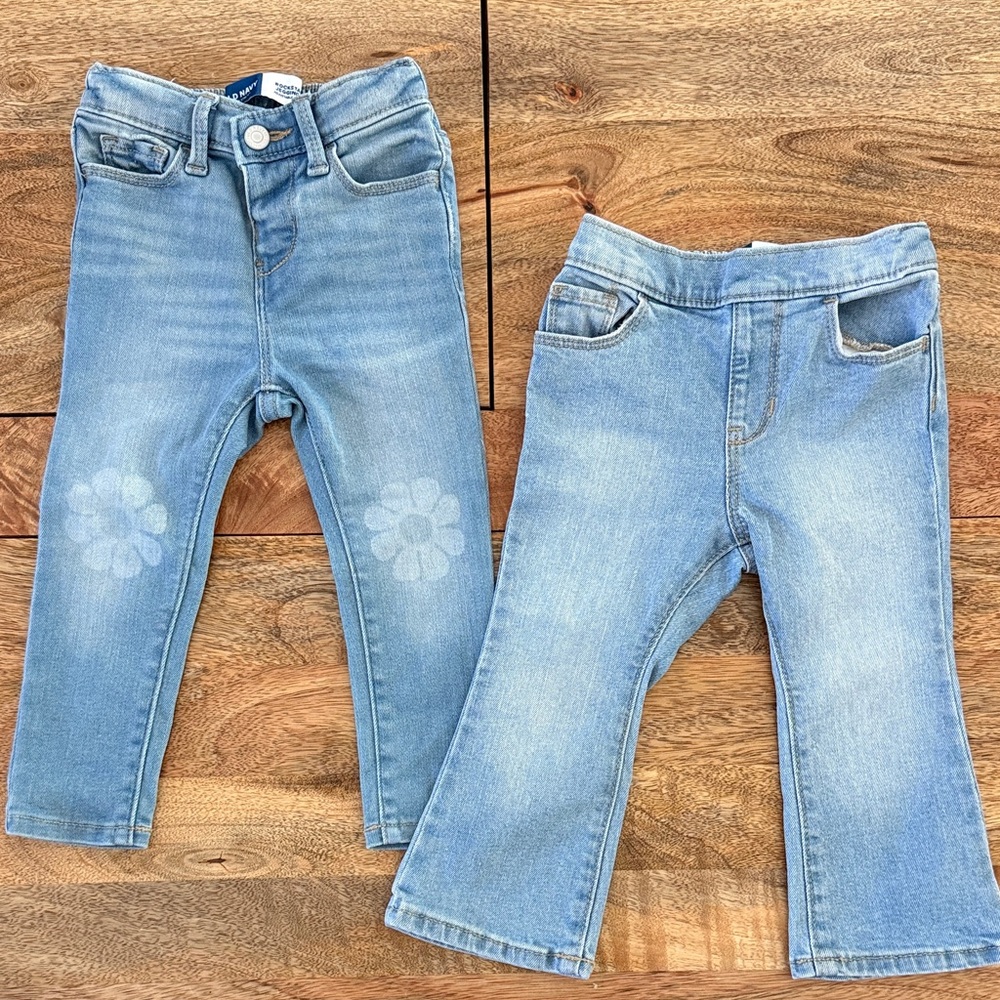 Old Navy Light Blue Toddler Jeans Floral Detail Flare Size 2T